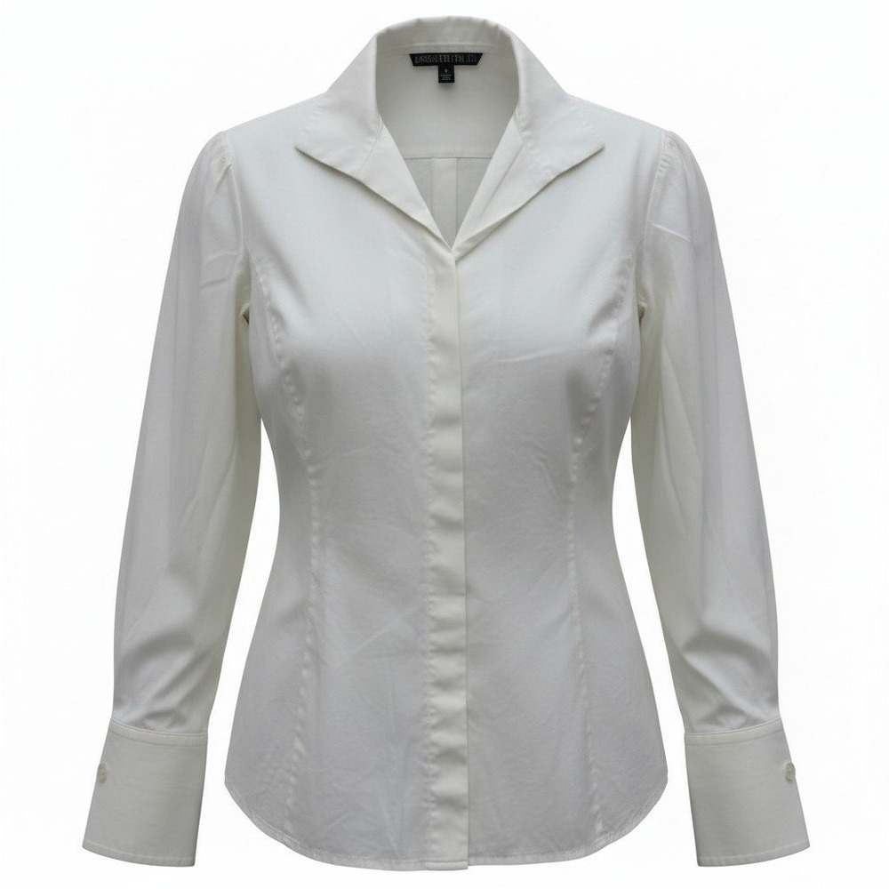 Lafayette 148 Button Down Shirt Women 4 White Cotton Blend Long Sleeve Cuffed